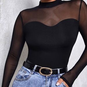 Mesh Longe Sleeve Fall Top in Black